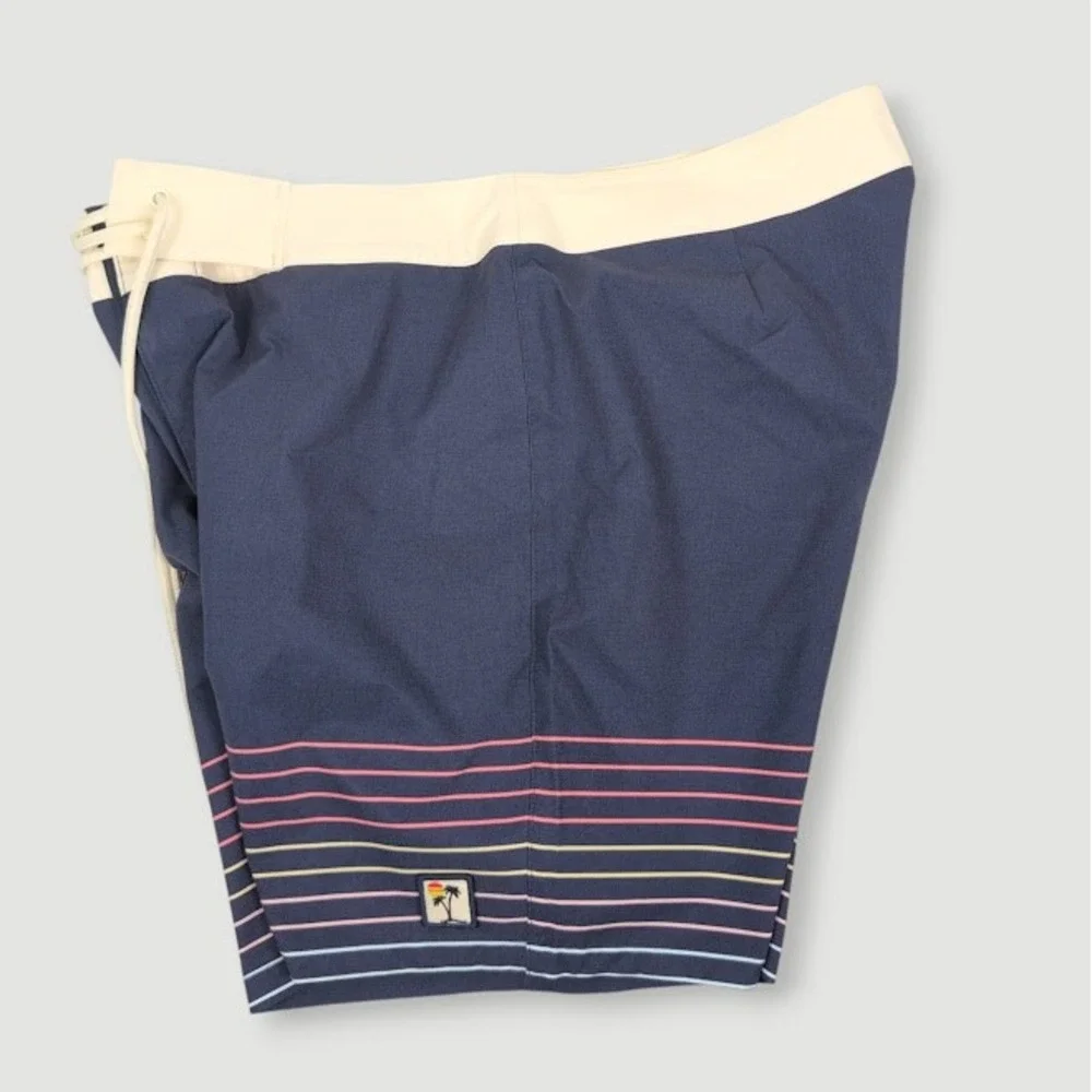 Marine Layer Striped Board Shorts Mens 32 Blue Resort Beach Surf Swimwear
